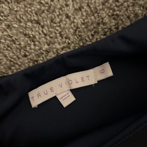 True Violet One Shoulder Ruffle Midi Dress in Navy - Picture 3 of 4